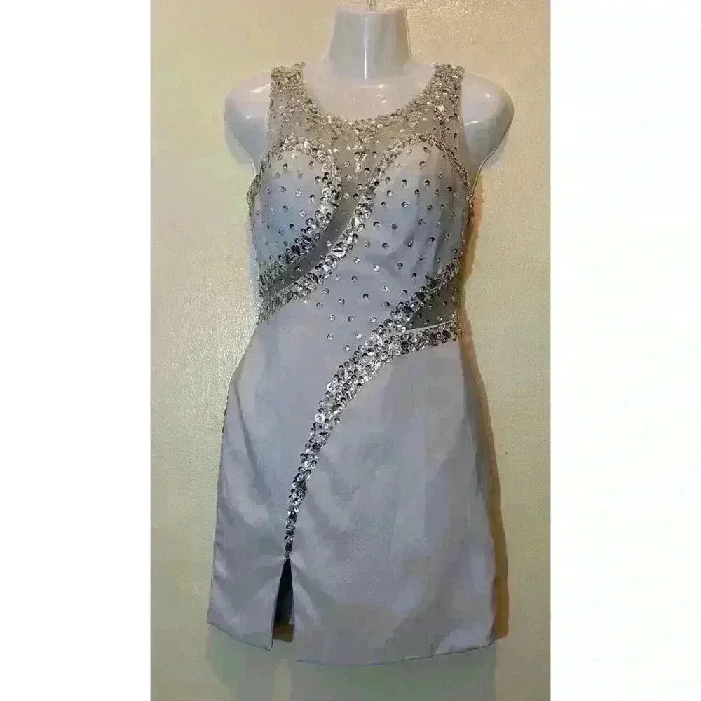 Silver Mini Dress with Bling Size 2